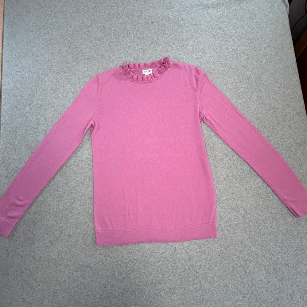 J.Crew Ruffle Neck Sweater Women XS Pink Excellent Long Sleeve Knit Pullover - Picture 1 of 5